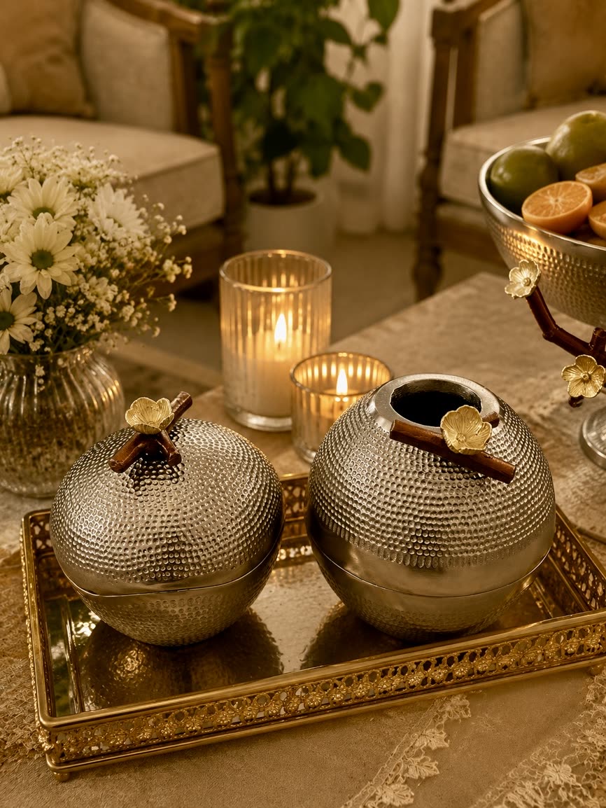 چیدمان میز پذیرایی با اکسسوری‌های لوکس