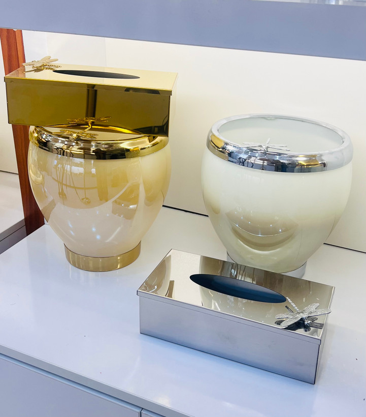 سطل وجادستمالی بلور رنگی و استیل