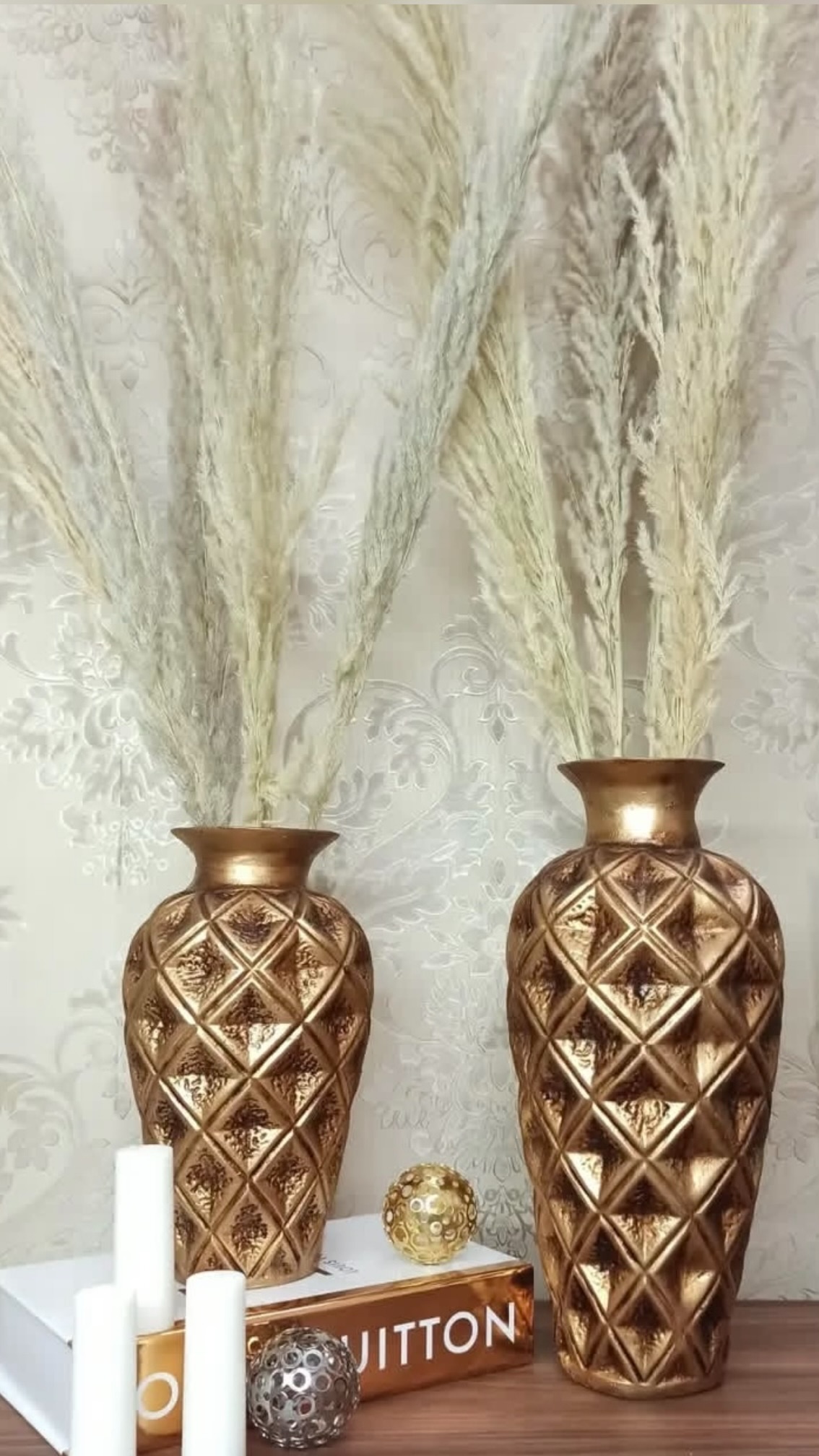 ست گلدون دوتایی طلایی زیبا