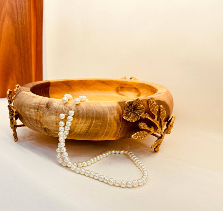 ظرف پذیرایی میوه لوکس چوبی و برنجی