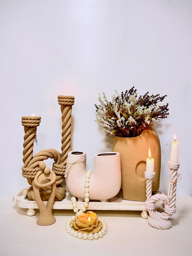 ست گلدون آلبا وشمعدون ریسمان